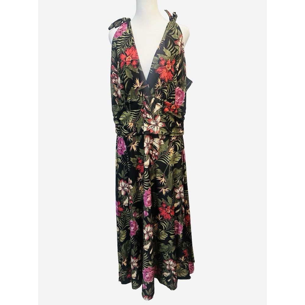 NEW Halter Spring Summer Coastal Maxi Dress‎ 1X Tropical Floral Beach Boho Vacay